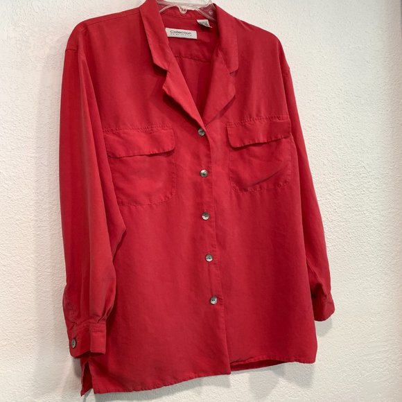 Collection Point of View 100% Silk Blouse Coral Pink Womens Med Fits like L / XL - Picture 5 of 9